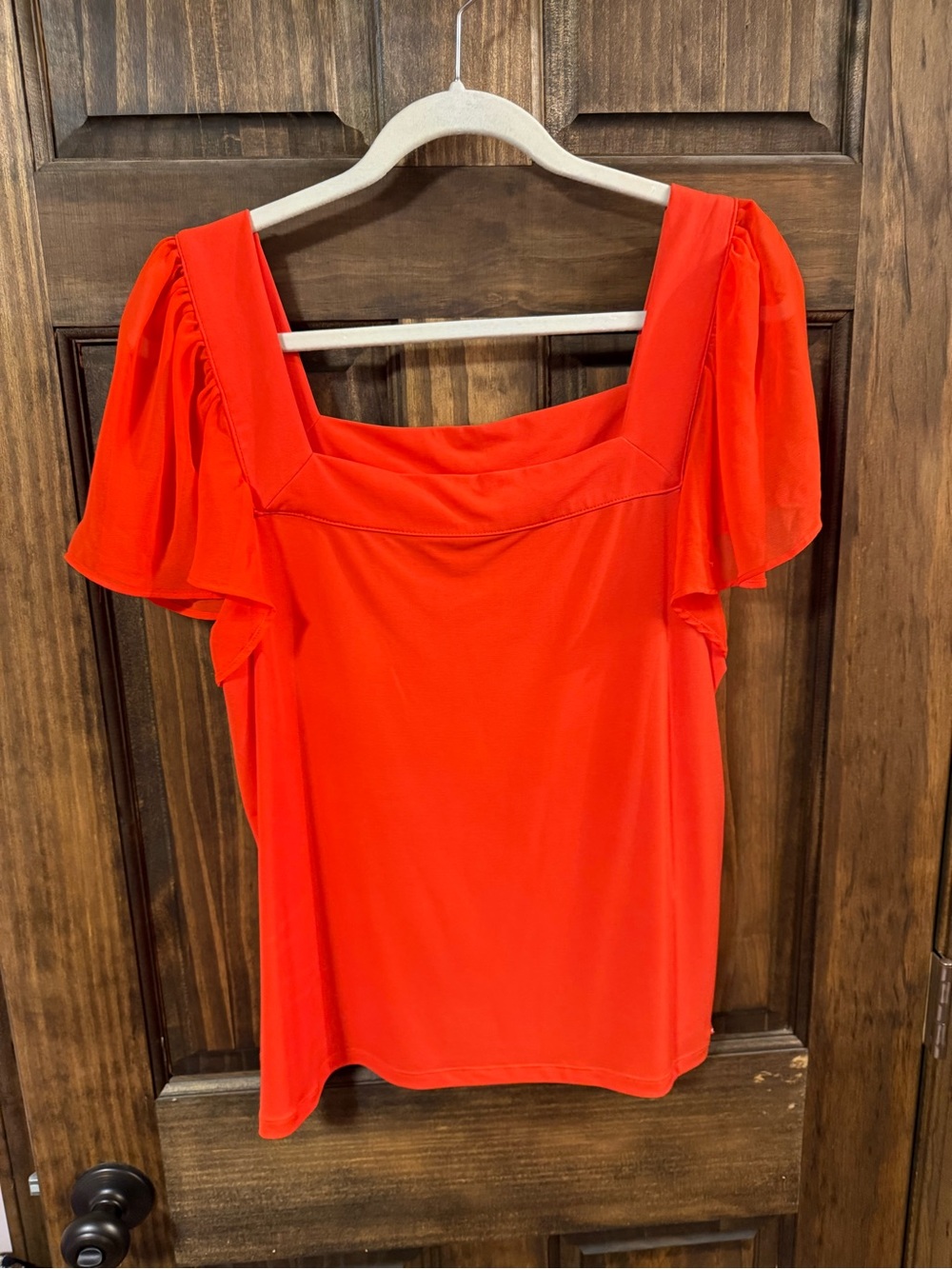 Calvin Klein Red Square Neck Flutter Sleeve Blouse